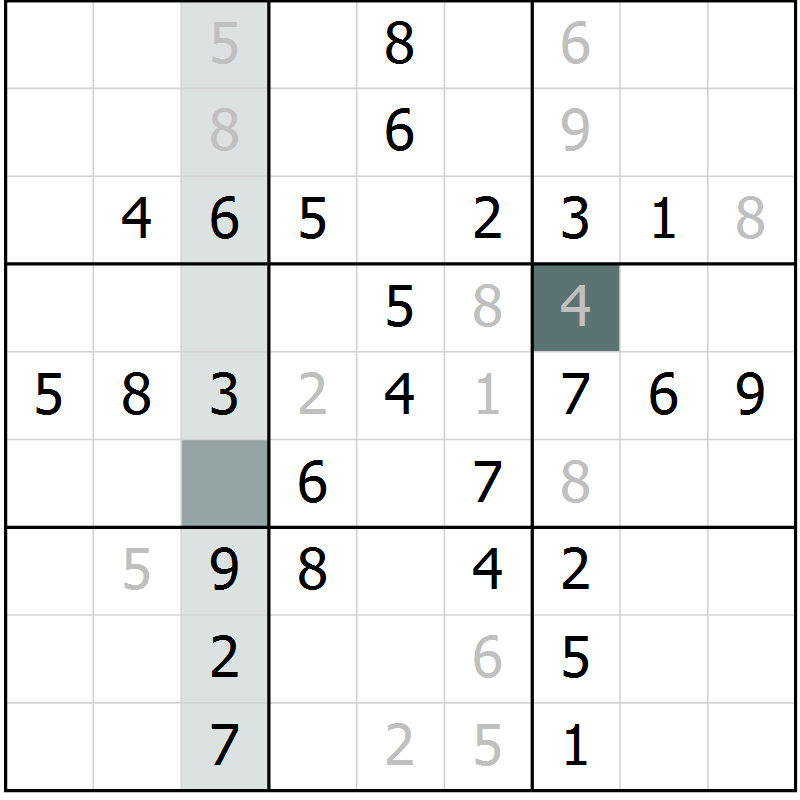Position des candidats pour la solution de la Gr 43 page 45 du magazine de sudoku Success n° 020