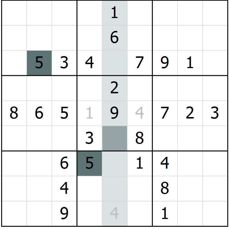 Position des candidats pour la solution de la Gr 44 page 46 du magazine de sudoku Success n° 020