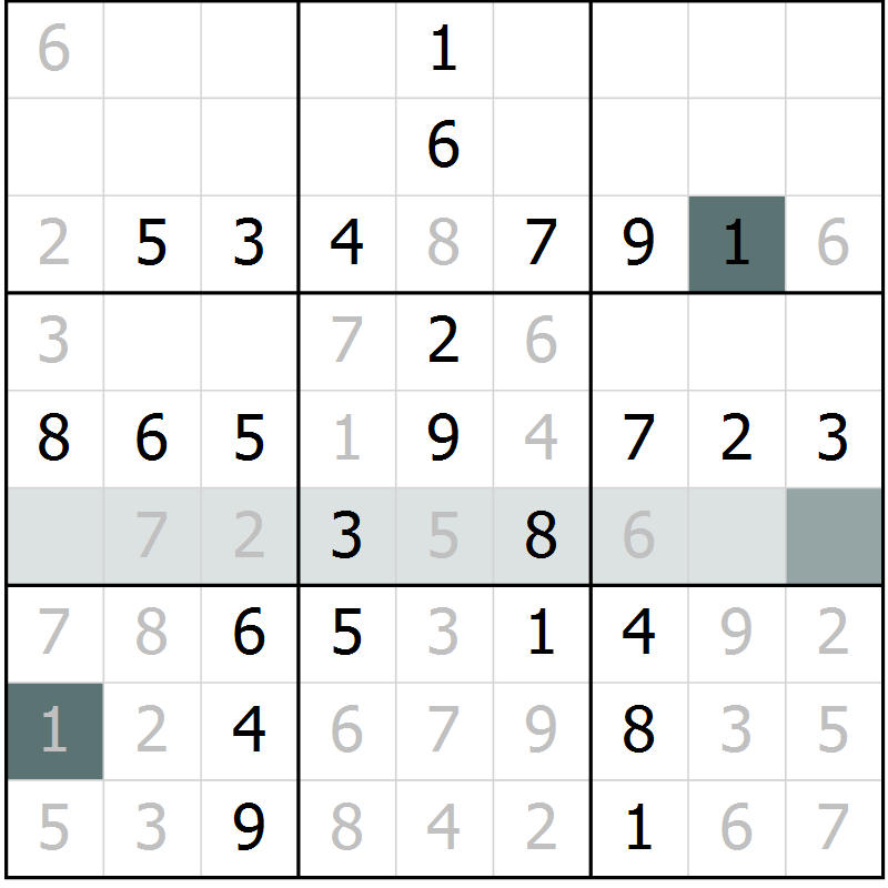 Position des candidats pour la solution de la Gr 44 page 46 du magazine de sudoku Success n° 020