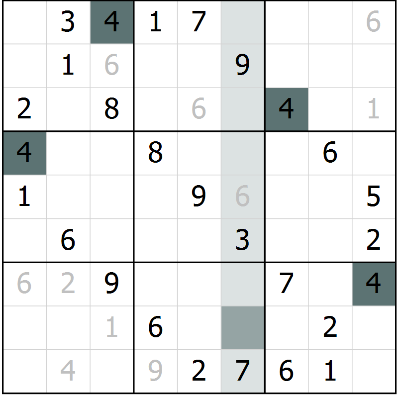 Position des candidats pour la solution de la Gr 45 page 47 du magazine de sudoku Success n° 020