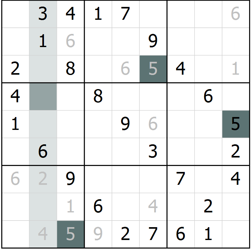 Position des candidats pour la solution de la Gr 45 page 47 du magazine de sudoku Success n° 020