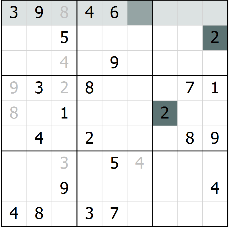 Position des candidats pour la solution de la Gr 46 page 48 du magazine de sudoku Success n° 020