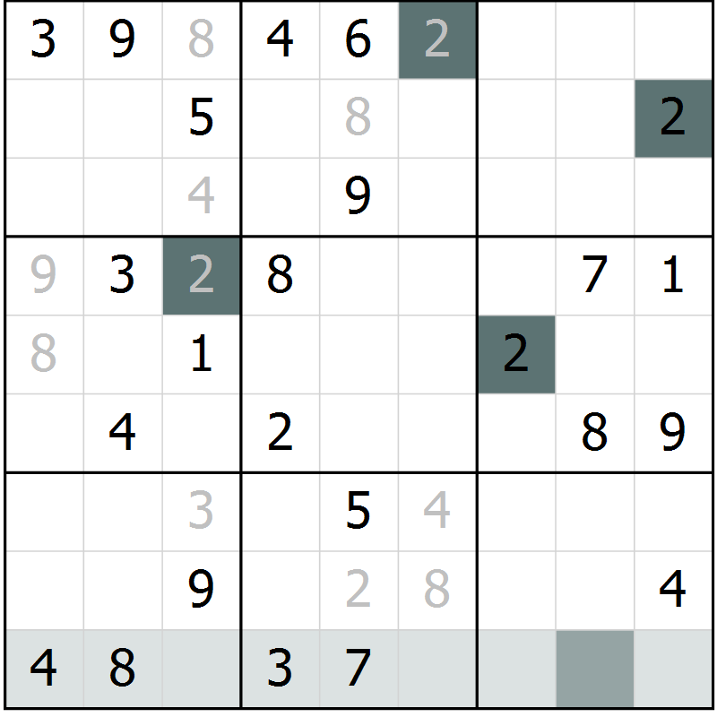 Position des candidats pour la solution de la Gr 46 page 48 du magazine de sudoku Success n° 020
