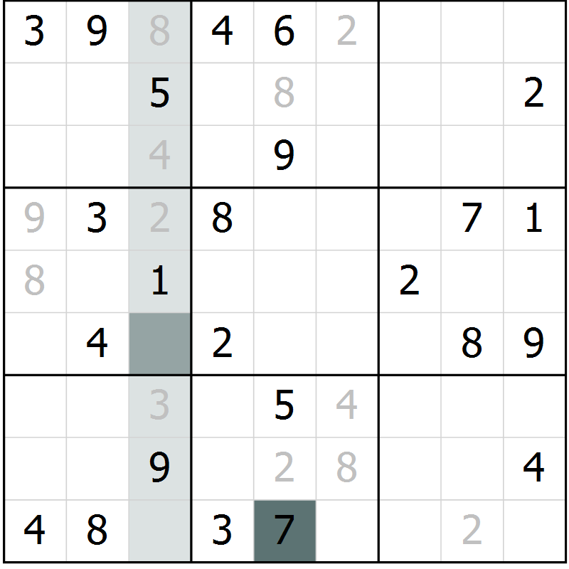 Position des candidats pour la solution de la Gr 46 page 48 du magazine de sudoku Success n° 020
