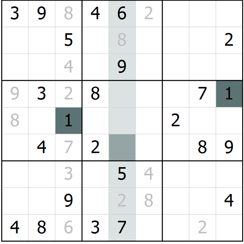 Position des candidats pour la solution de la Gr 46 page 48 du magazine de sudoku Success n° 020