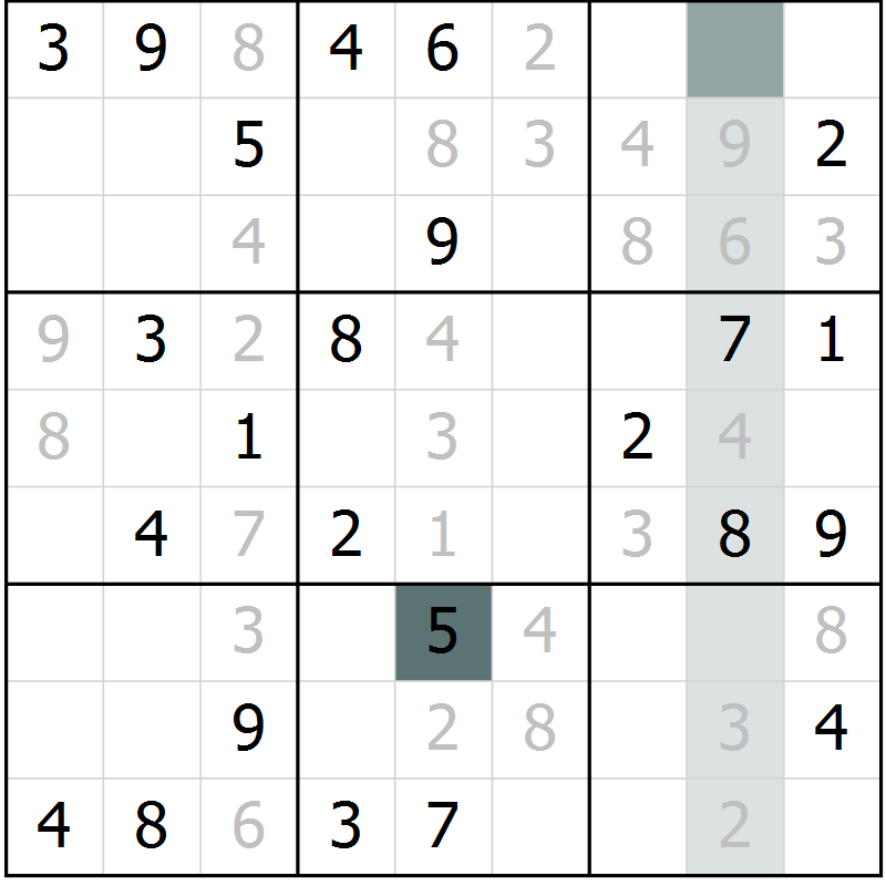 Position des candidats pour la solution de la Gr 46 page 48 du magazine de sudoku Success n° 020
