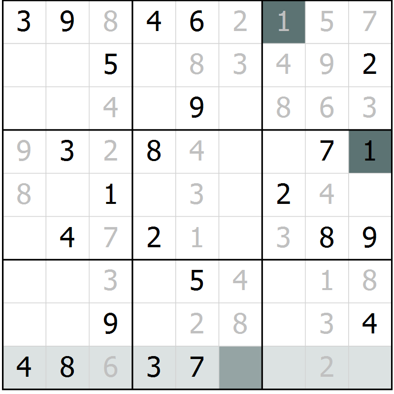 Position des candidats pour la solution de la Gr 46 page 48 du magazine de sudoku Success n° 020