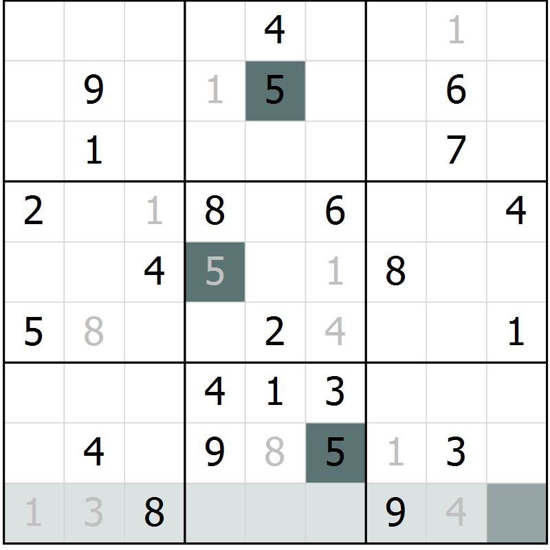 Position des candidats pour la solution de la Gr 47 page 49 du magazine de sudoku Success n° 020