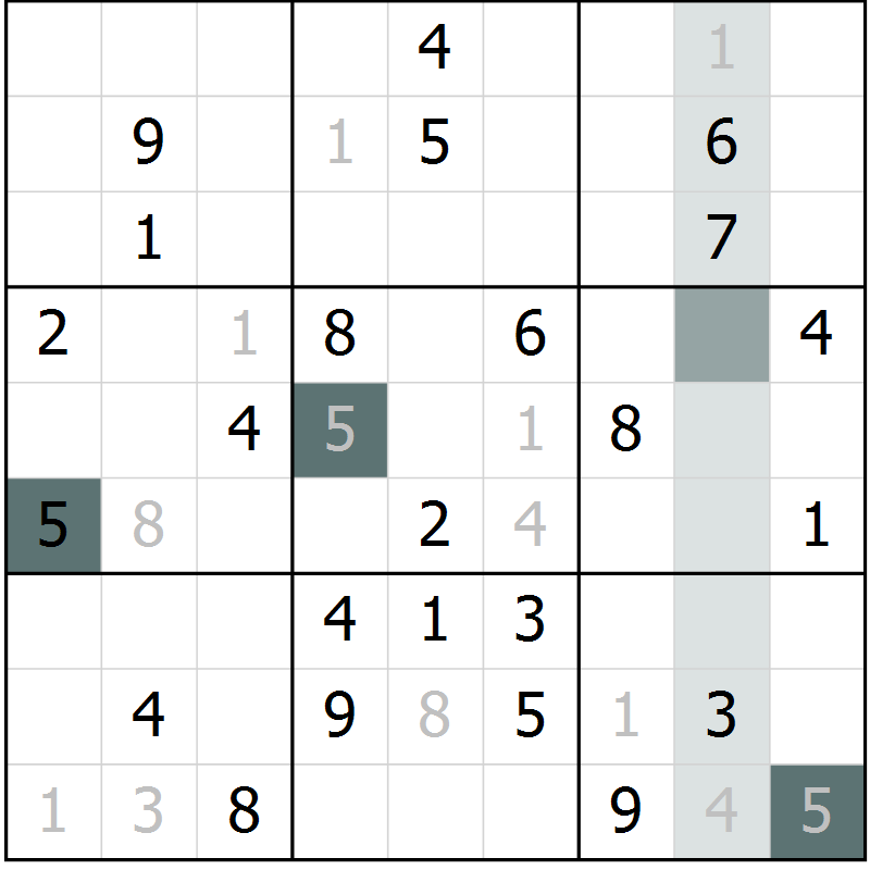 Position des candidats pour la solution de la Gr 47 page 49 du magazine de sudoku Success n° 020