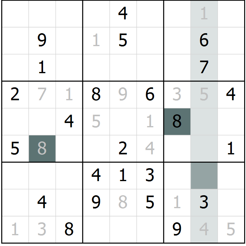 Position des candidats pour la solution de la Gr 47 page 49 du magazine de sudoku Success n° 020