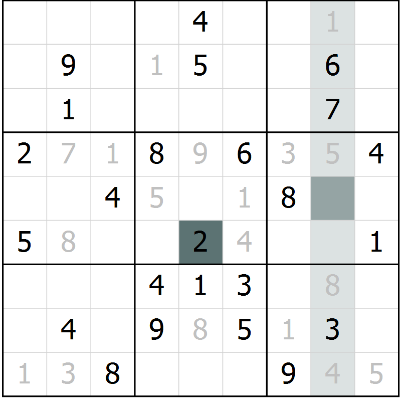 Position des candidats pour la solution de la Gr 47 page 49 du magazine de sudoku Success n° 020