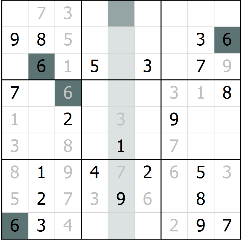 Position des candidats pour la solution de la Gr 48 page 50 du magazine de sudoku Success n° 020