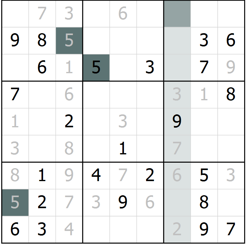 Position des candidats pour la solution de la Gr 48 page 50 du magazine de sudoku Success n° 020