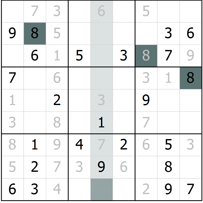Position des candidats pour la solution de la Gr 48 page 50 du magazine de sudoku Success n° 020