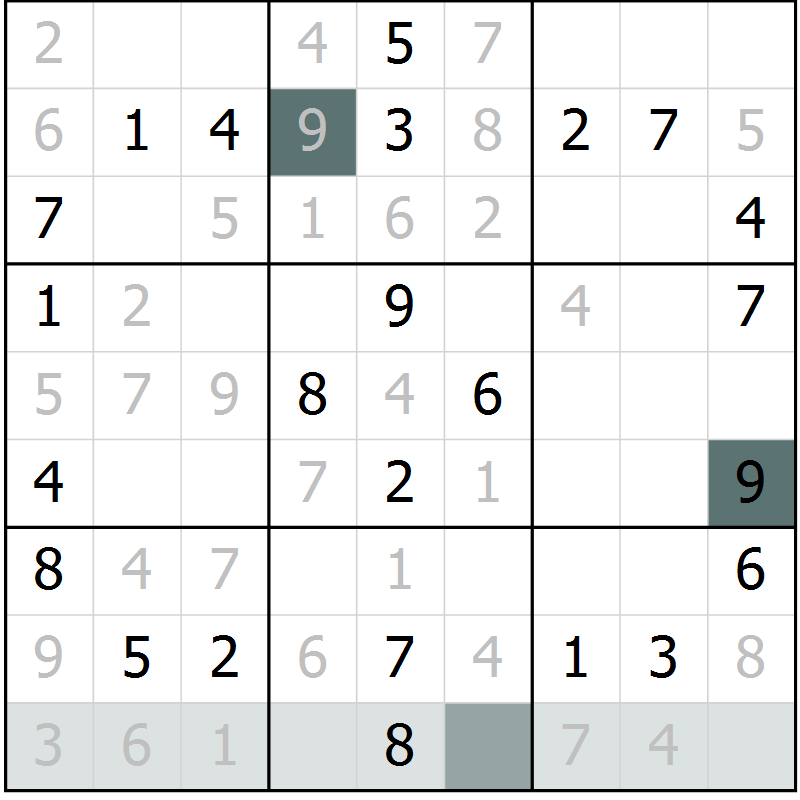 Position des candidats pour la solution de la Gr 49 page 51 du magazine de sudoku Success n° 020