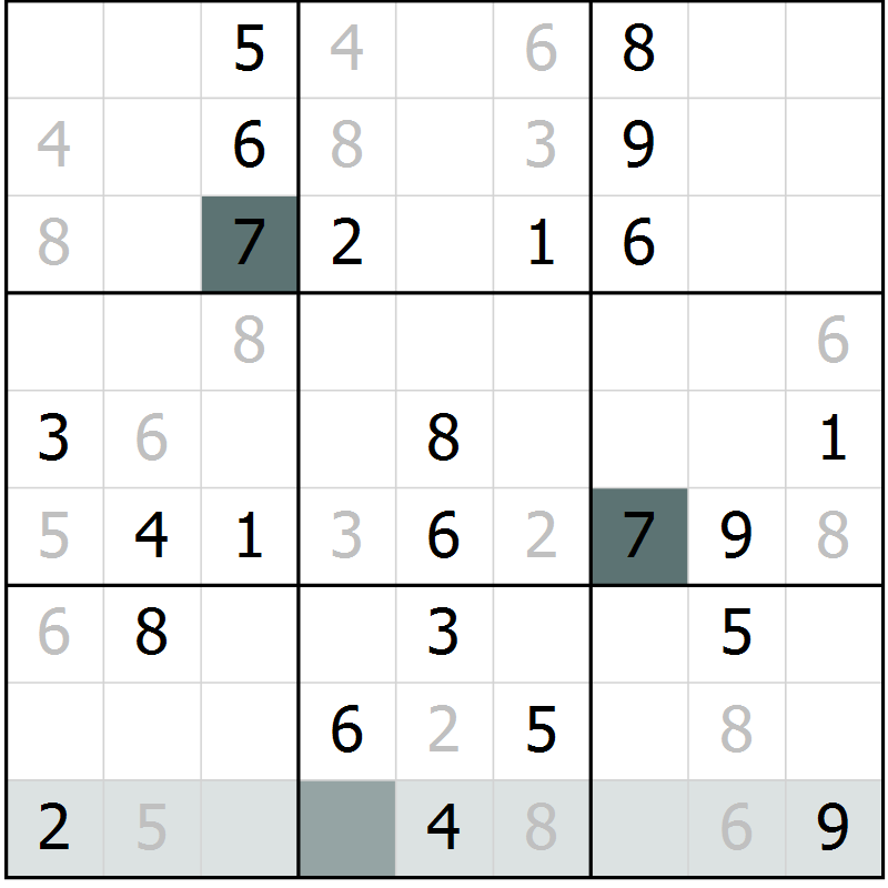 Position des candidats pour la solution de la Gr 5 page 7 du magazine de sudoku Success n° 020