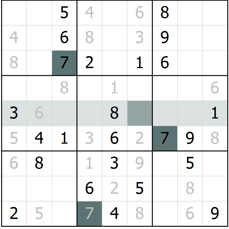 Position des candidats pour la solution de la Gr 5 page 7 du magazine de sudoku Success n° 020