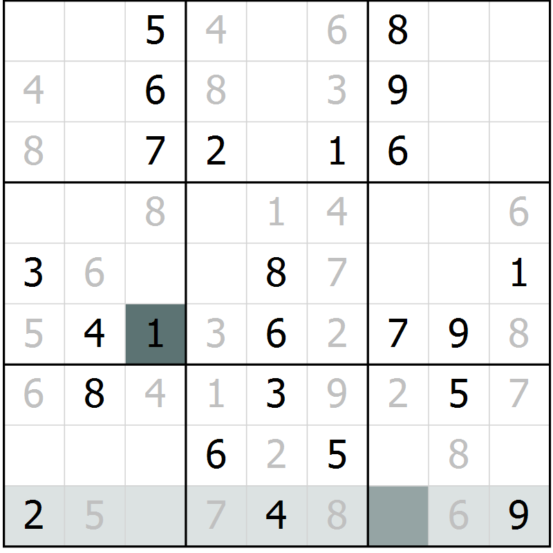 Position des candidats pour la solution de la Gr 5 page 7 du magazine de sudoku Success n° 020