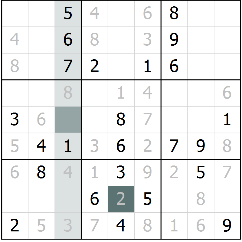 Position des candidats pour la solution de la Gr 5 page 7 du magazine de sudoku Success n° 020