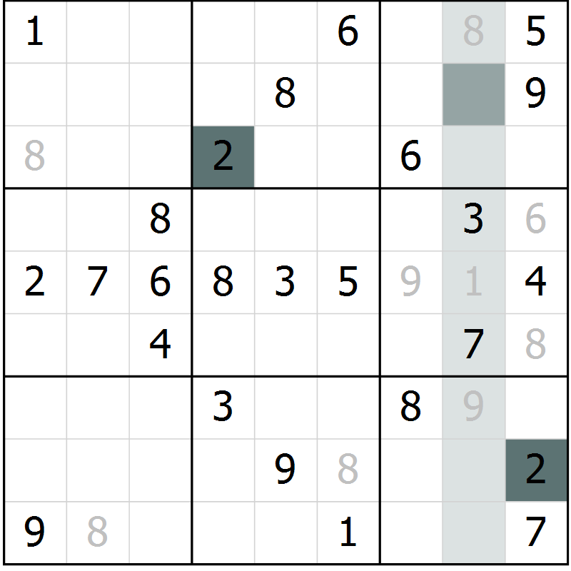 Position des candidats pour la solution de la Gr 50 page 52 du magazine de sudoku Success n° 020