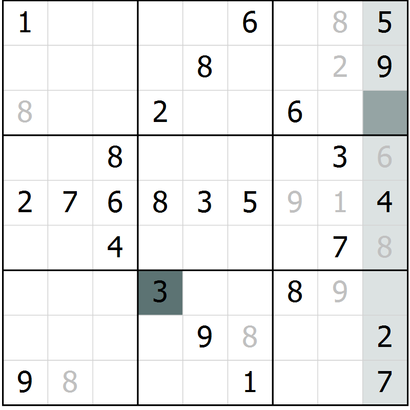 Position des candidats pour la solution de la Gr 50 page 52 du magazine de sudoku Success n° 020