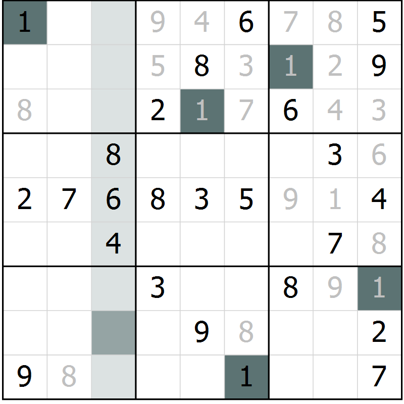 Position des candidats pour la solution de la Gr 50 page 52 du magazine de sudoku Success n° 020