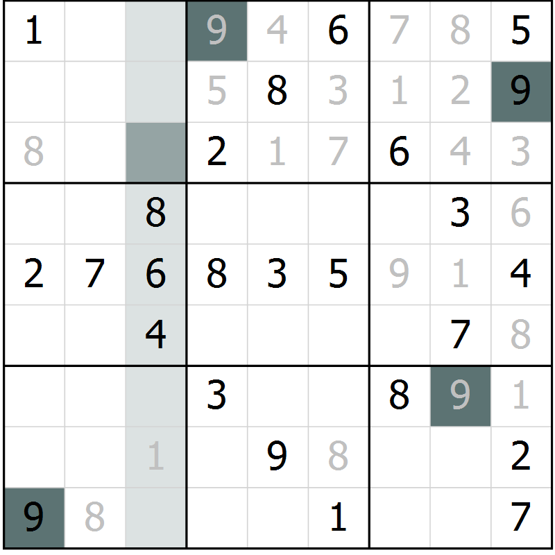 Position des candidats pour la solution de la Gr 50 page 52 du magazine de sudoku Success n° 020