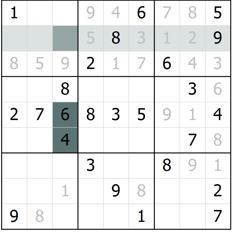 Position des candidats pour la solution de la Gr 50 page 52 du magazine de sudoku Success n° 020