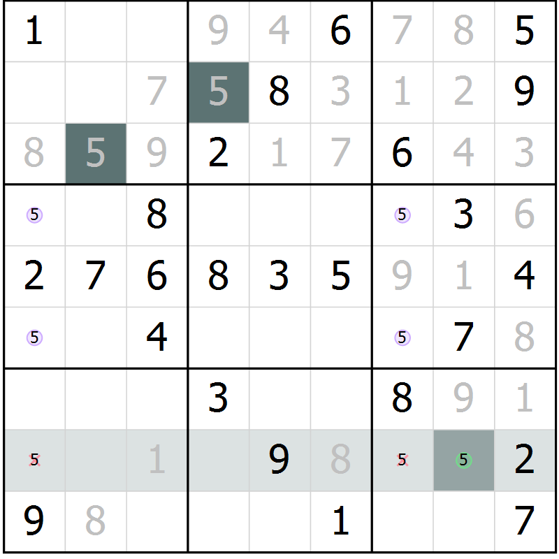 Position des candidats pour la solution de la Gr 50 page 52 du magazine de sudoku Success n° 020