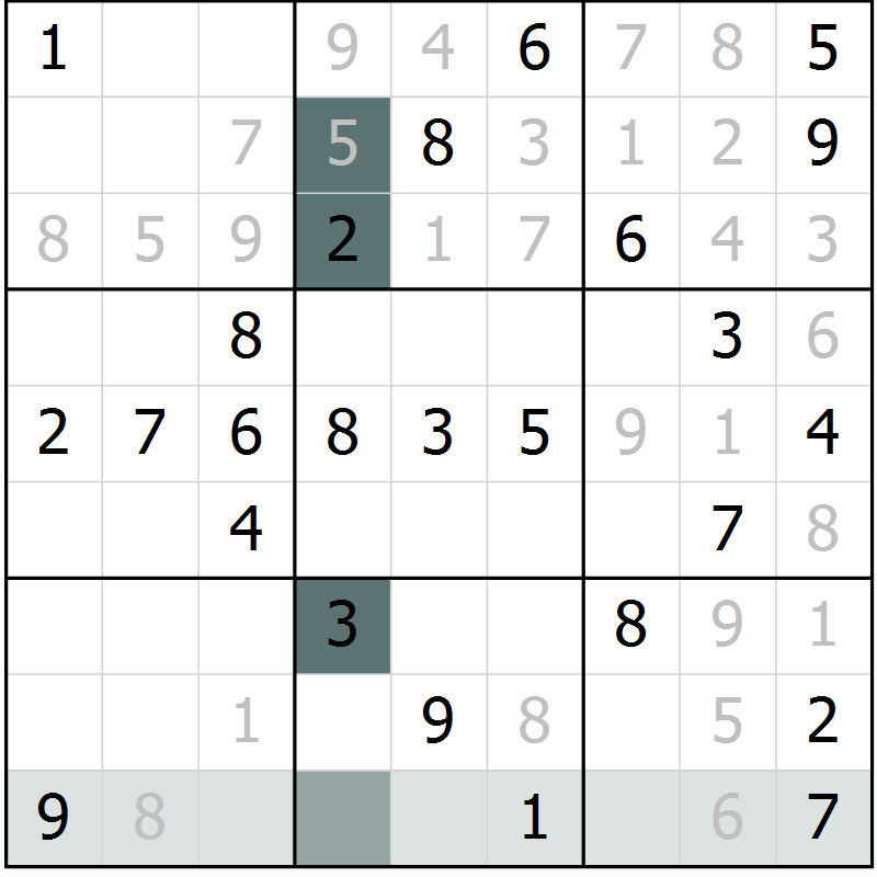 Position des candidats pour la solution de la Gr 50 page 52 du magazine de sudoku Success n° 020