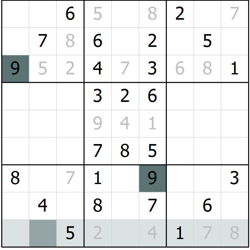 Position des candidats pour la solution de la Gr 51 page 53 du magazine de sudoku Success n° 020