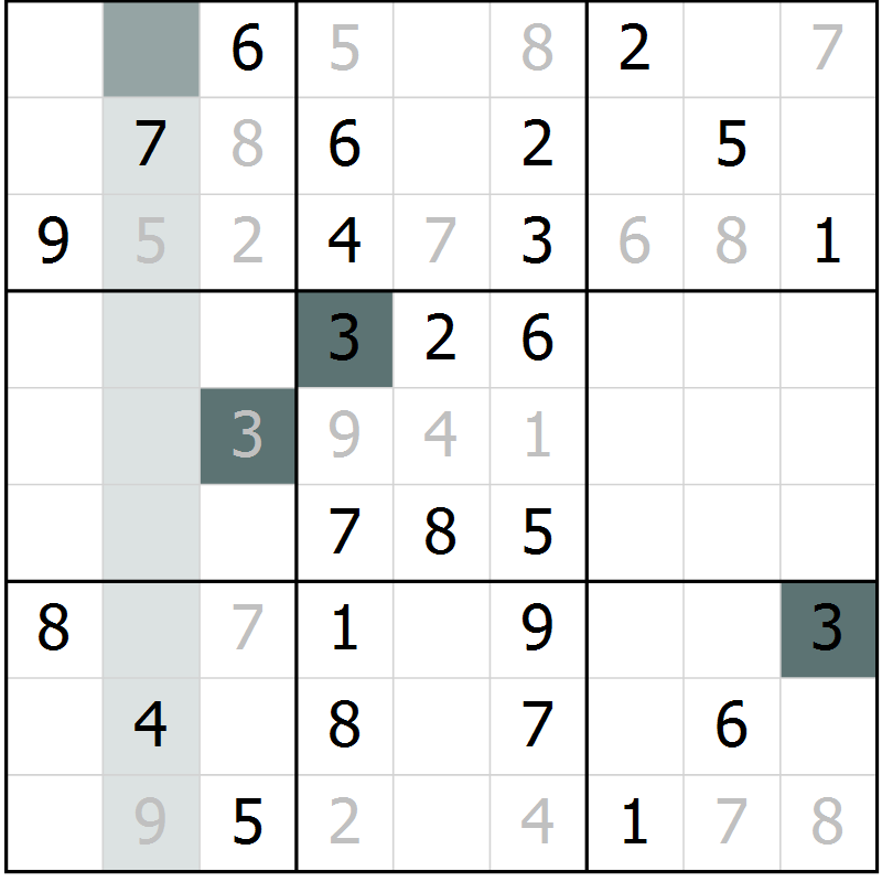 Position des candidats pour la solution de la Gr 51 page 53 du magazine de sudoku Success n° 020