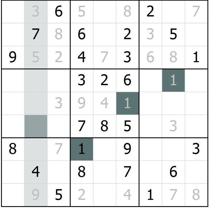 Position des candidats pour la solution de la Gr 51 page 53 du magazine de sudoku Success n° 020