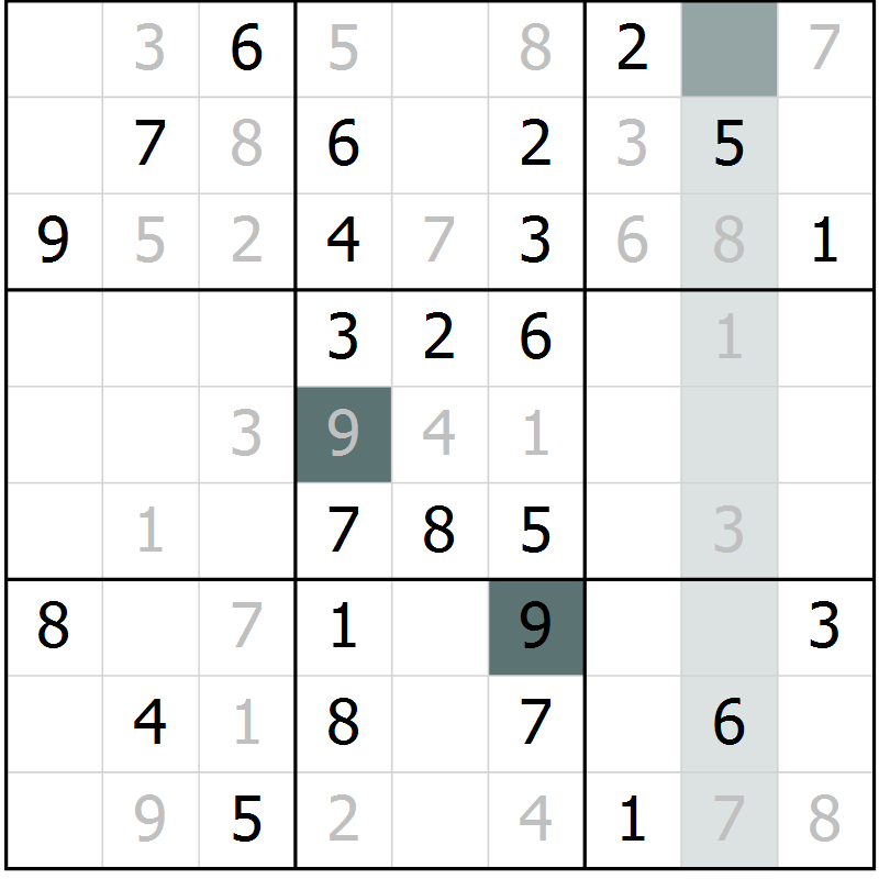 Position des candidats pour la solution de la Gr 51 page 53 du magazine de sudoku Success n° 020