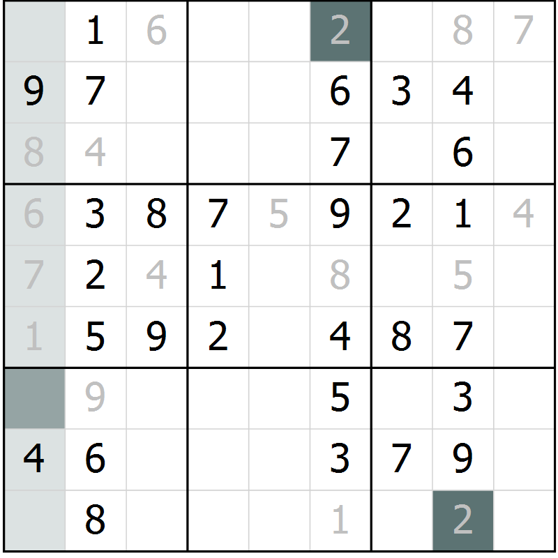 Position des candidats pour la solution de la Gr 52 page 54 du magazine de sudoku Success n° 020