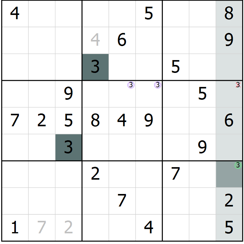 Position des candidats pour la solution de la Gr 53 page 55 du magazine de sudoku Success n° 020