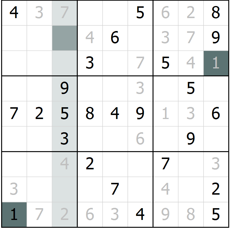 Position des candidats pour la solution de la Gr 53 page 55 du magazine de sudoku Success n° 020