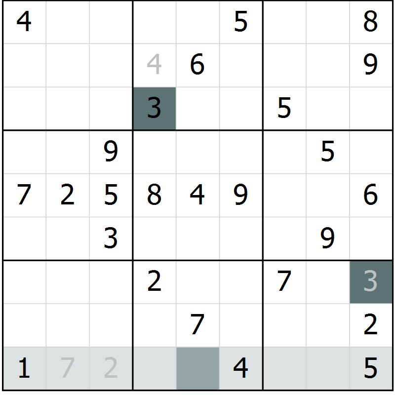 Position des candidats pour la solution de la Gr 53 page 55 du magazine de sudoku Success n° 020