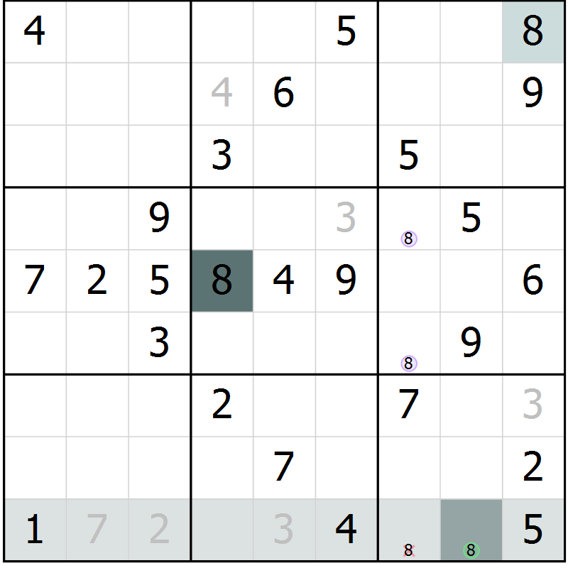 Position des candidats pour la solution de la Gr 53 page 55 du magazine de sudoku Success n° 020
