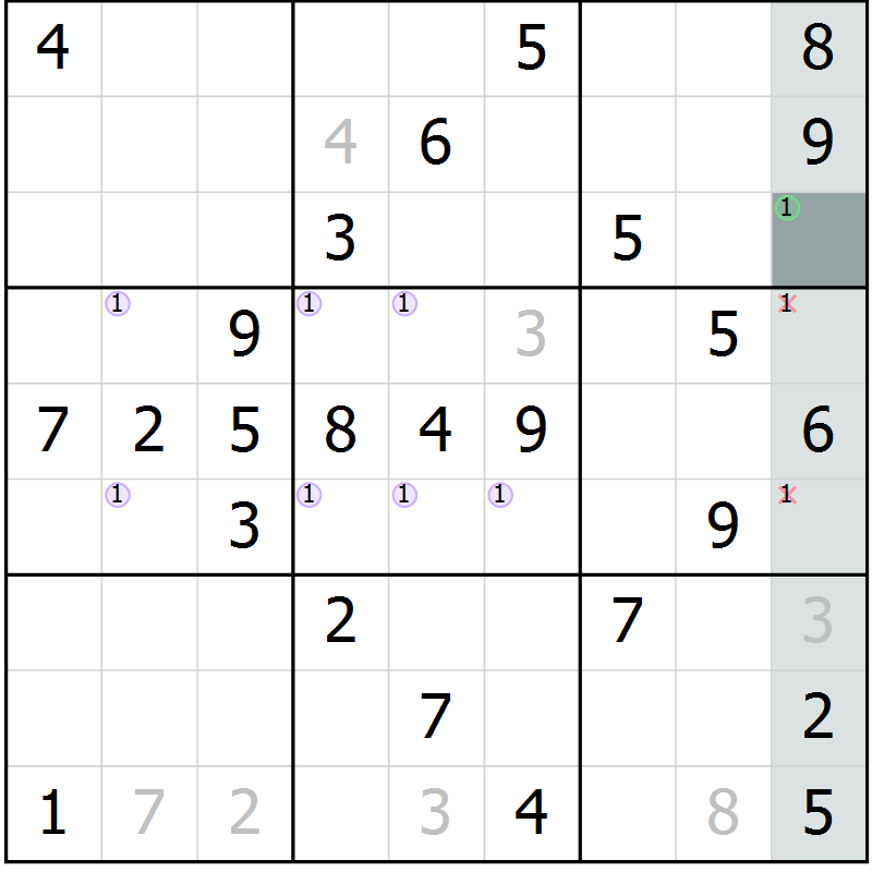 Position des candidats pour la solution de la Gr 53 page 55 du magazine de sudoku Success n° 020