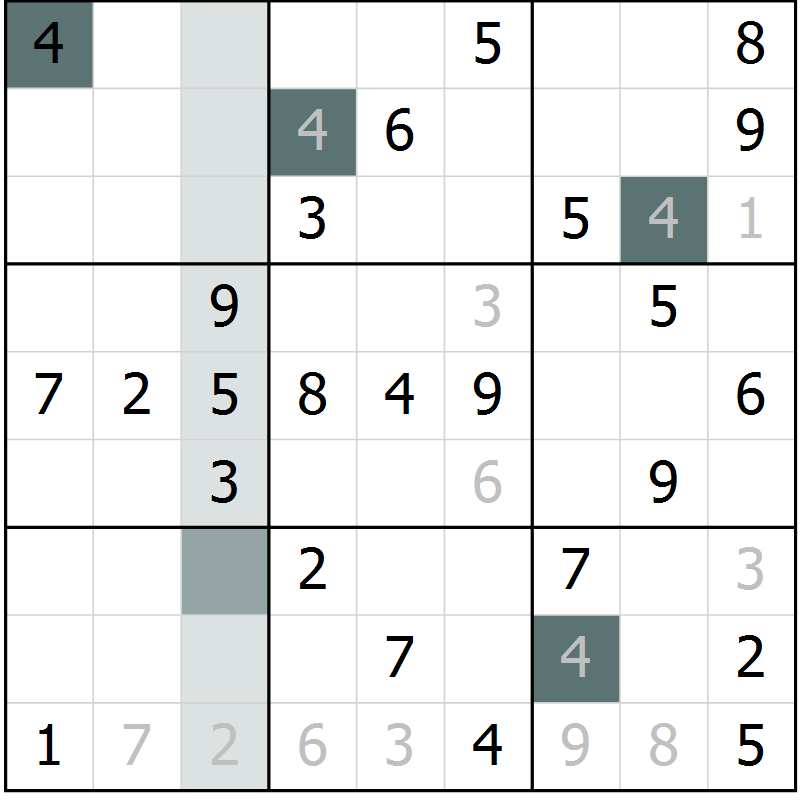 Position des candidats pour la solution de la Gr 53 page 55 du magazine de sudoku Success n° 020