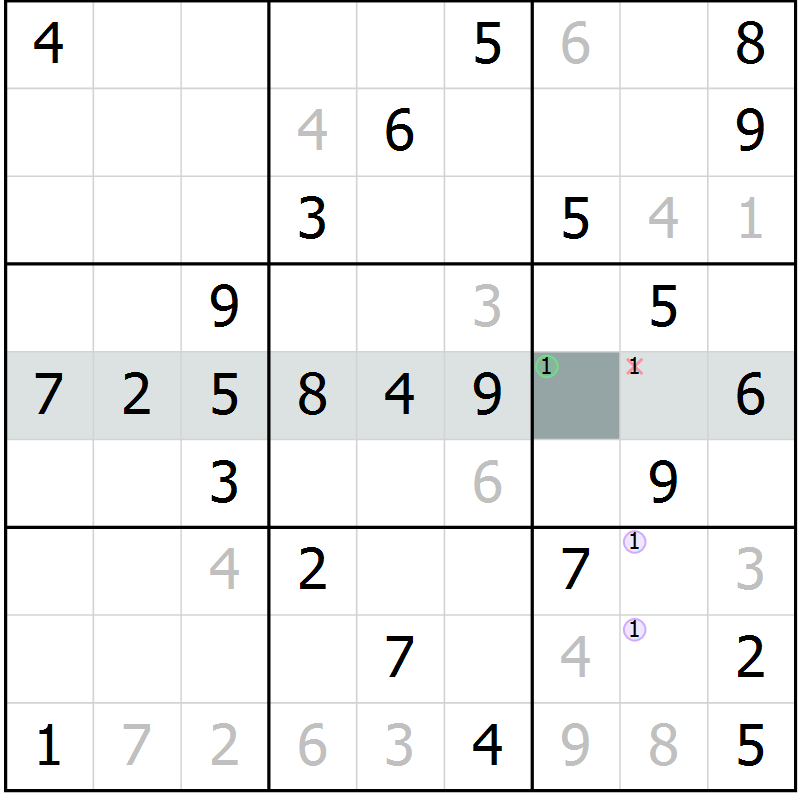 Position des candidats pour la solution de la Gr 53 page 55 du magazine de sudoku Success n° 020