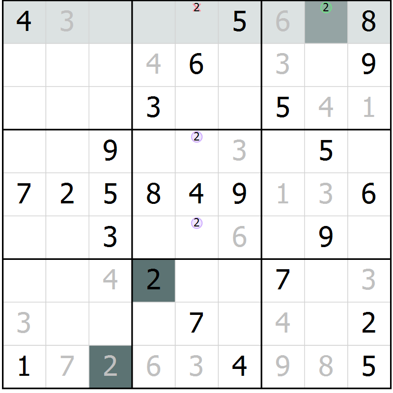 Position des candidats pour la solution de la Gr 53 page 55 du magazine de sudoku Success n° 020