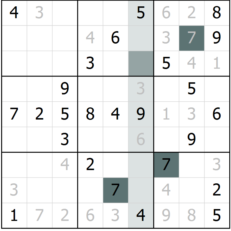 Position des candidats pour la solution de la Gr 53 page 55 du magazine de sudoku Success n° 020