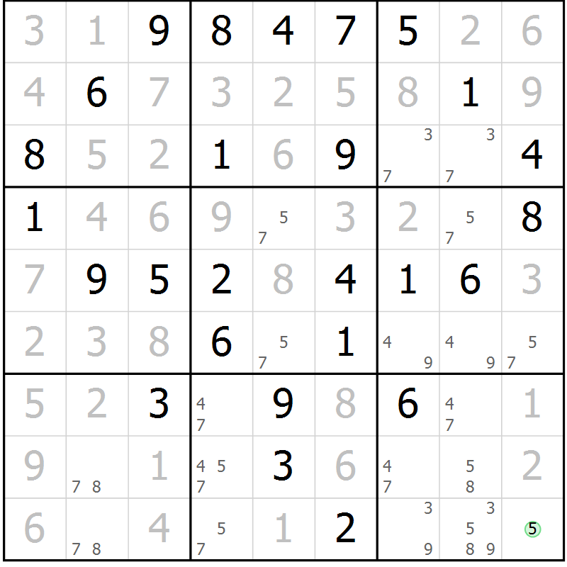 Position des candidats pour la solution de la Gr 54 page 56 du magazine de sudoku Success n° 020