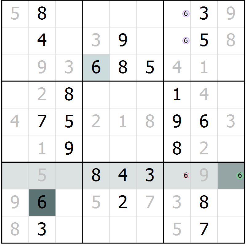 Position des candidats pour la solution de la Gr 55 page 57 du magazine de sudoku Success n° 020