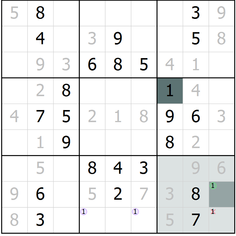 Position des candidats pour la solution de la Gr 55 page 57 du magazine de sudoku Success n° 020