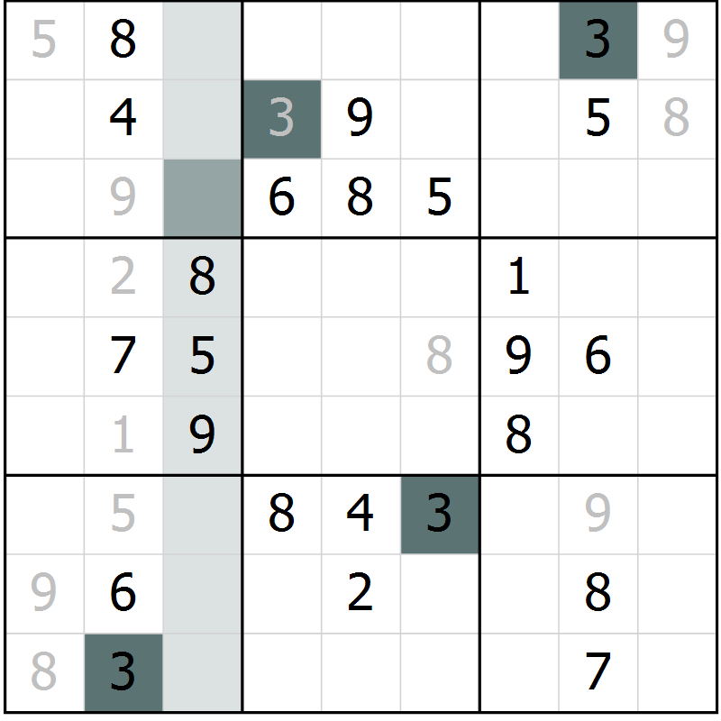 Position des candidats pour la solution de la Gr 55 page 57 du magazine de sudoku Success n° 020