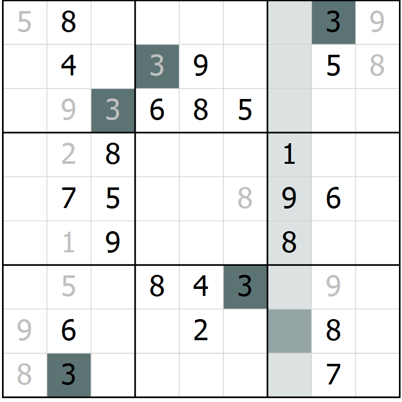 Position des candidats pour la solution de la Gr 55 page 57 du magazine de sudoku Success n° 020