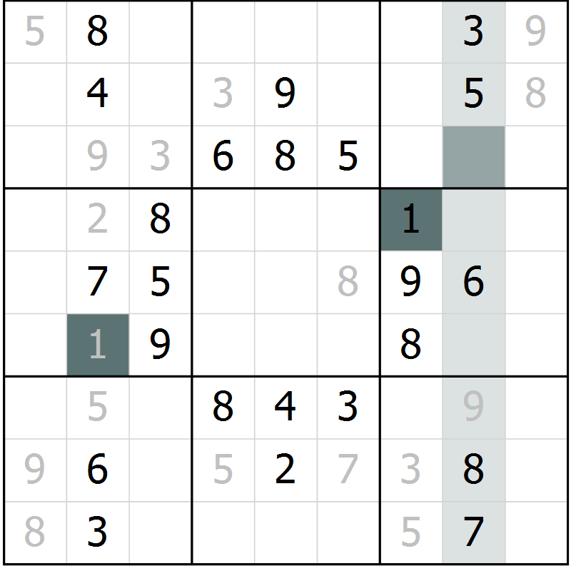 Position des candidats pour la solution de la Gr 55 page 57 du magazine de sudoku Success n° 020
